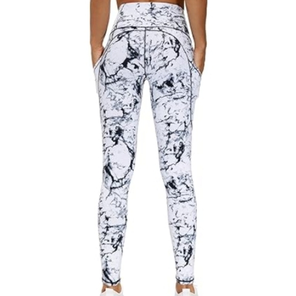 Thick High Waist Yoga Pants with Pockets Tummy Control Leggings Marble - Picture 5 of 7